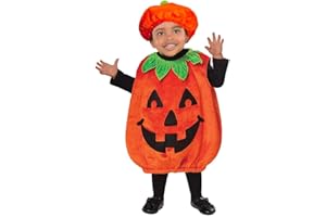 BigOtters Halloween Pumpkin Costume Set, Infant Toddler Halloween Cosplay Cutie Plush Costume Party Favor with Baby Hat, Orange