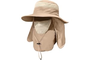 ZEXIAN Men's Wide Brim Fishing Hat Outdoor UPF 50+ Sun Protection Removable Face and Neck Flap