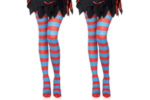 Xaatren 2 Pair Women Striped Tights Horizontal Stripe Tights Full Length Tight for 80s 90s Carnival Mardi Gras World Book Day