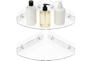 2 Pcs Acrylic Corner Shower Caddy Shelf, Adhesive Clear Corner Wall Organizer Shelf, No Drill Wall Mounted Floating Shelves, 