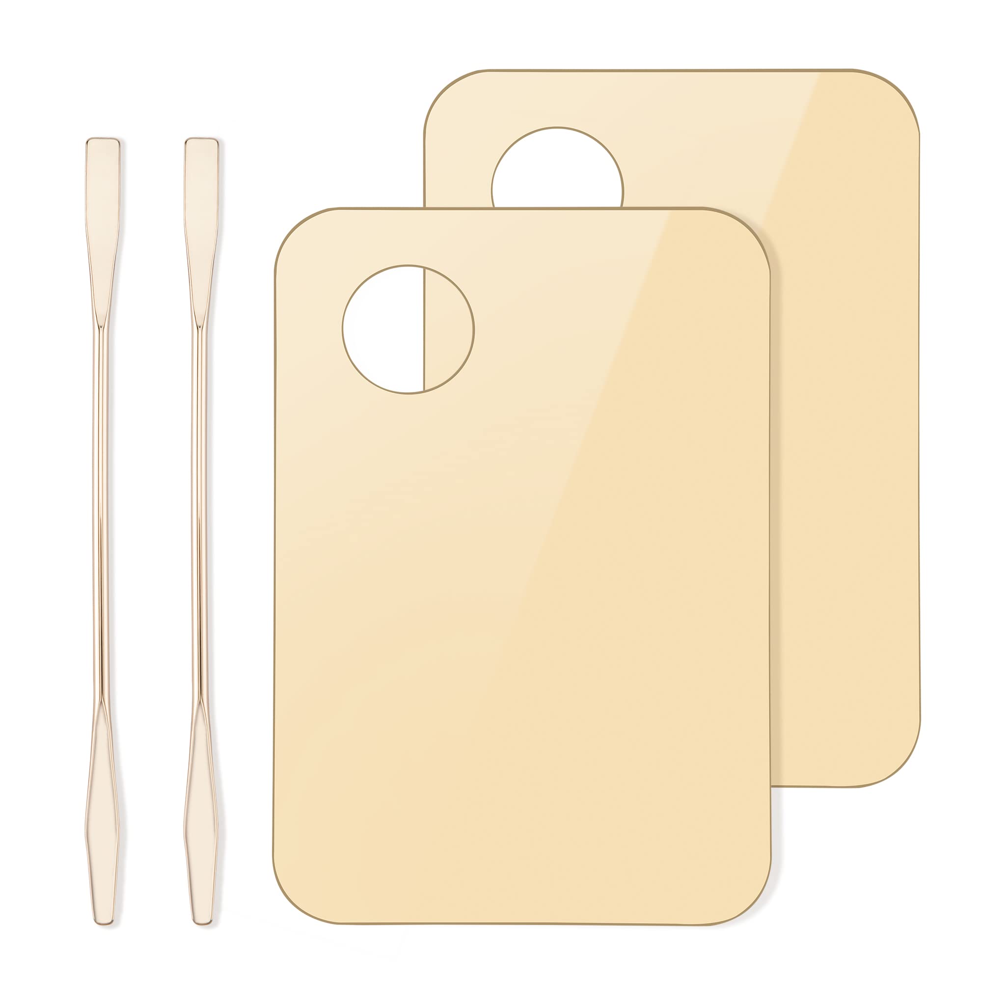 SMOLOUU Acrylic Cosmetic Makeup Palette, Makeup Mixing Tray with Makeup Spatula Metal Mirror for Beauty Salon Color Cream Liquid Foundation Mixing Palette (2 Pcs Gold palettes)