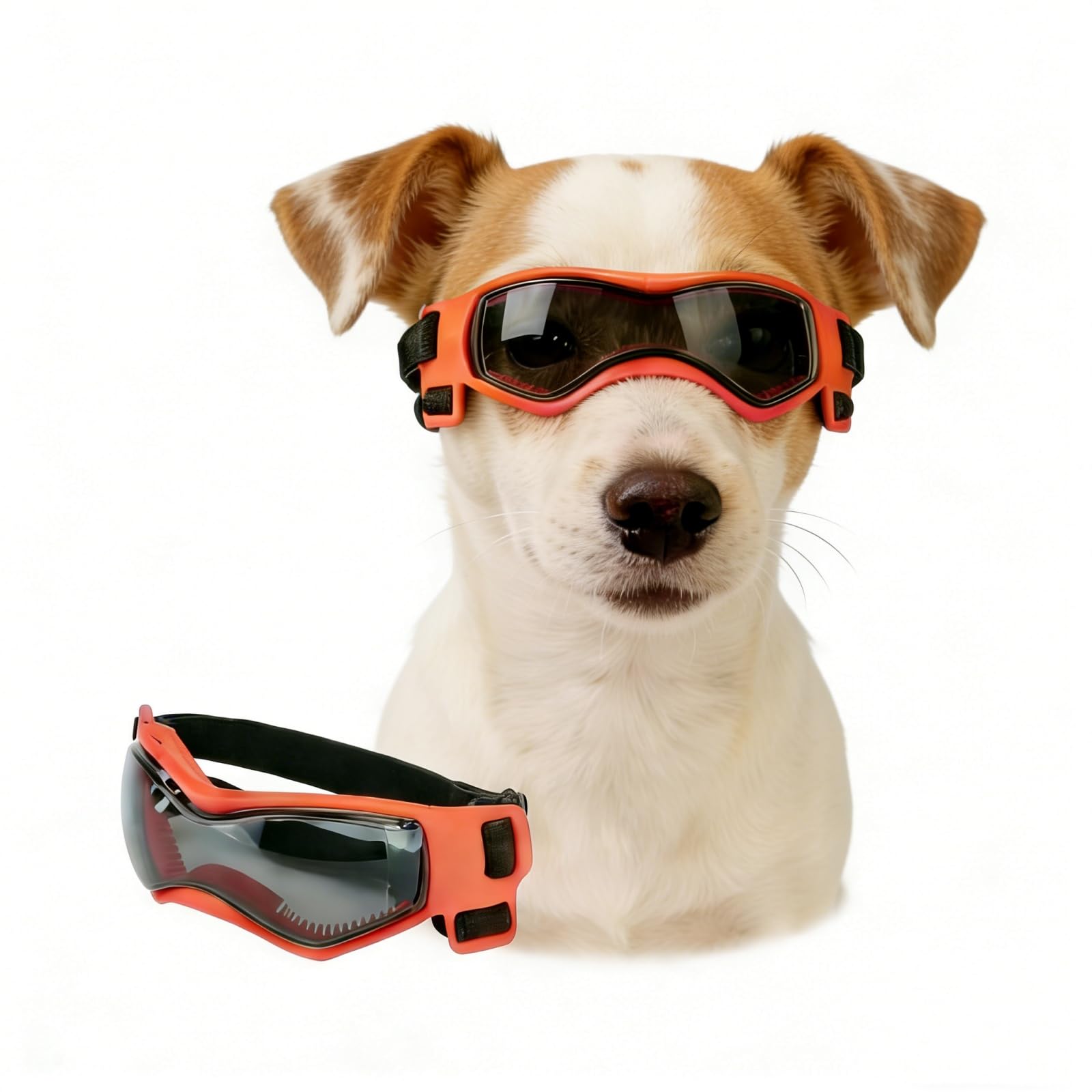 Enjoying Dog Goggles for Small to Medium Dogs, UV Protection Dog Sunglasses Small to Medium Breeds, Outdoor Doggies Eye Protection, Windproof Dustproof, Adjustable Head & Chin Straps, Cool Orange