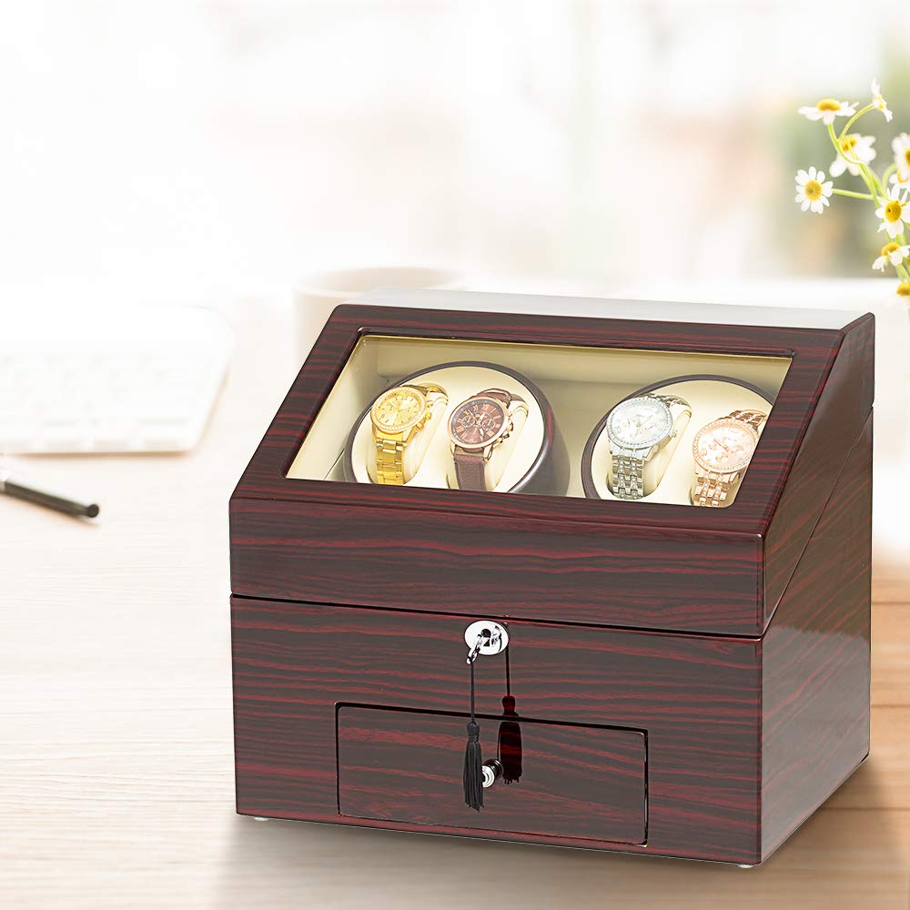 JQUEEN Automatic Wood Watch Winder Display Box 4+9 Storages