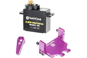 RampCrab RC Steering Servo with Servo Mount Bracket and Servo Horn for AX24 SCX24, RC Car Model Parts, Upgrade Parts for Axial AX24 SCX24 1/24 RC Crawler (Purple Horn)
