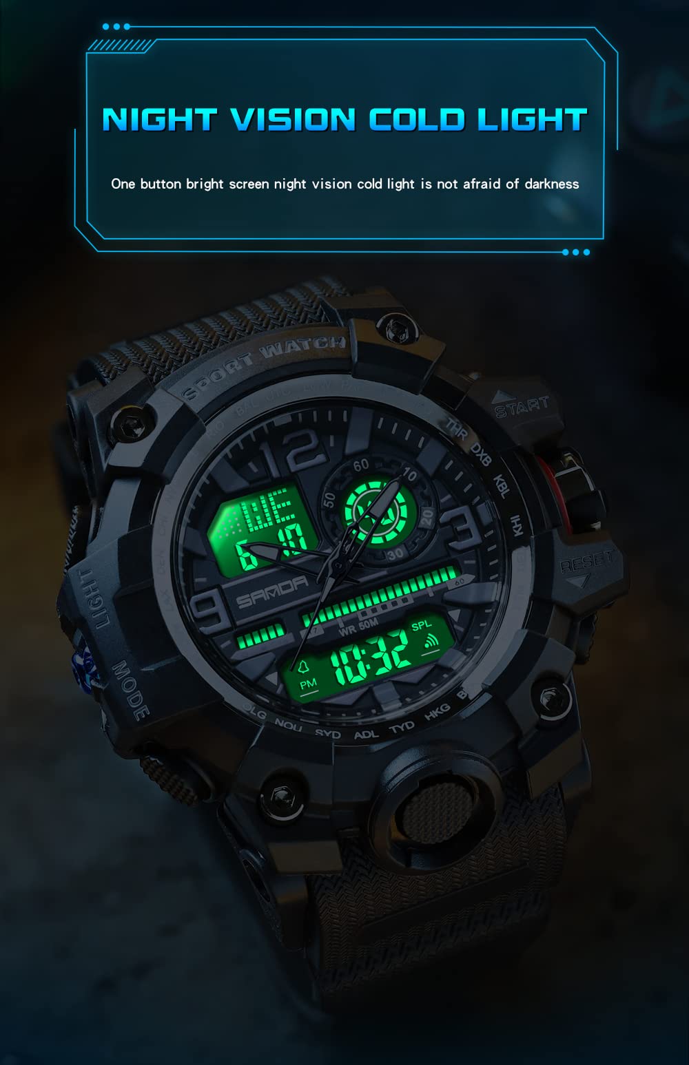 AIMES Mens Watches Sports Outdoor Waterproof Military Watch for Men Tactical Watch Analog Digital Date Alarm Stopwatch Multi-Function Tactics Big Face Wristwatch for Men