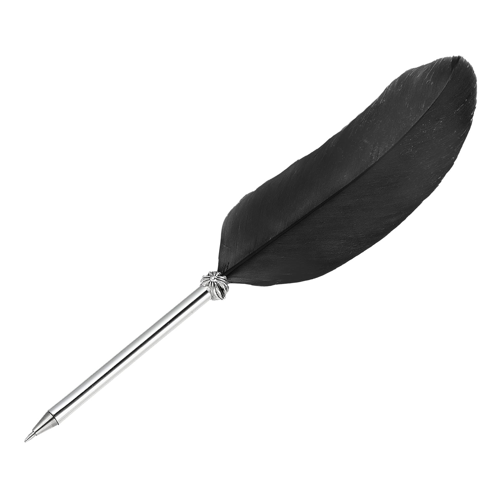 PATIKIL 21cm/8" Feather Ballpoint Pen, 1Pcs Ink Vintage Quill Pen Refined Plated Dip Pen for Calligraphy Writing Signature Wedding Gift, Black