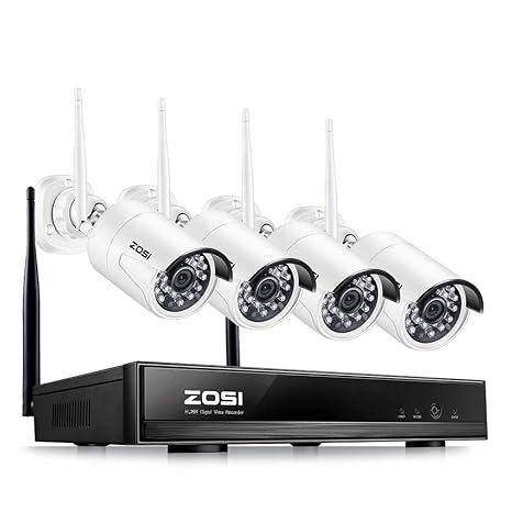 ZOSI Full HD 1080P 4 Kanal Funk Überwachungsset 4CH NVR mit 4 Drahtlos 2.0 Megapixel Außen Tag Nacht IP Überwachungskamera Se