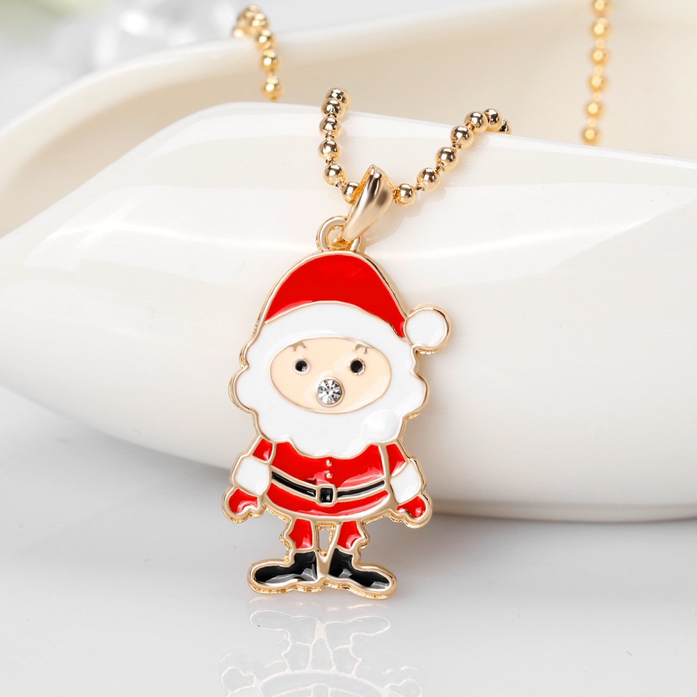 Christmas Fashion Necklace Enamel Santa Clause Pendant Girls Necklace Gold Plated Necklace Chain for Teen Girls Unisex Children