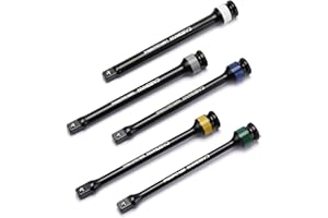 CASOMAN 5 Piece 1/2" Drive Torque Limiting Extension Bar Set, 65 to 140 Ft-Lbs (90 to 190 Nm), Impact Torque Limiter Set, Col
