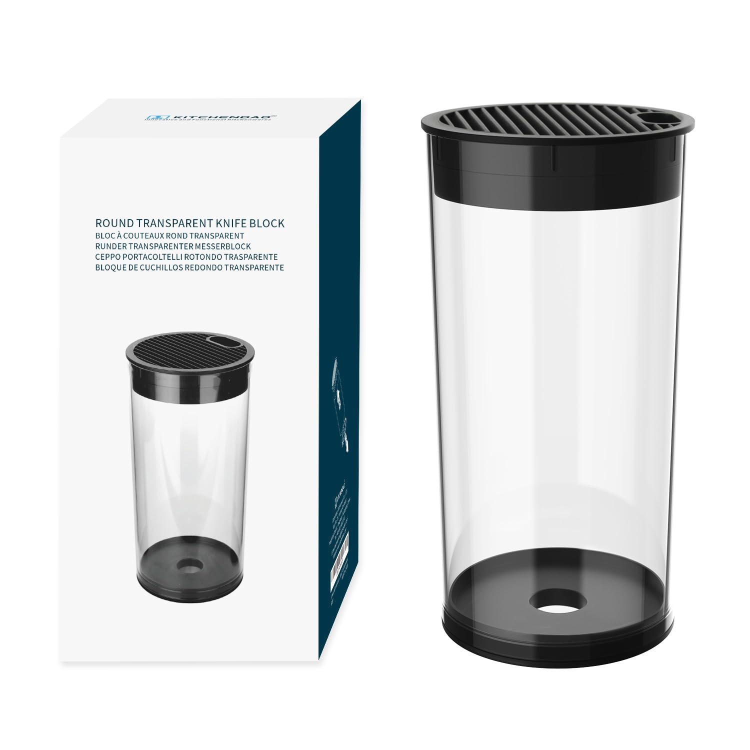 KITCHENDAO Knife Block Without Knives,Universal Round Clear Knife Block Only,Detachable Knife Holder for Easy Cleaning,Space Saver Knife Storage Holder with Scissors Slot,Unique Slot to Protect Blades