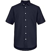 Nautica Boys School Uniform Short Sleeve Button-Down Oxford Shirt, Chest Pocket, Breathable Fabric