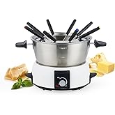 Saenchue Electric Fondue Pot Set for Cheese & Chocolate - 6-Cup Stainless Steel Fondue Pot with 8 Coded Forks - 3 Mode Fondue