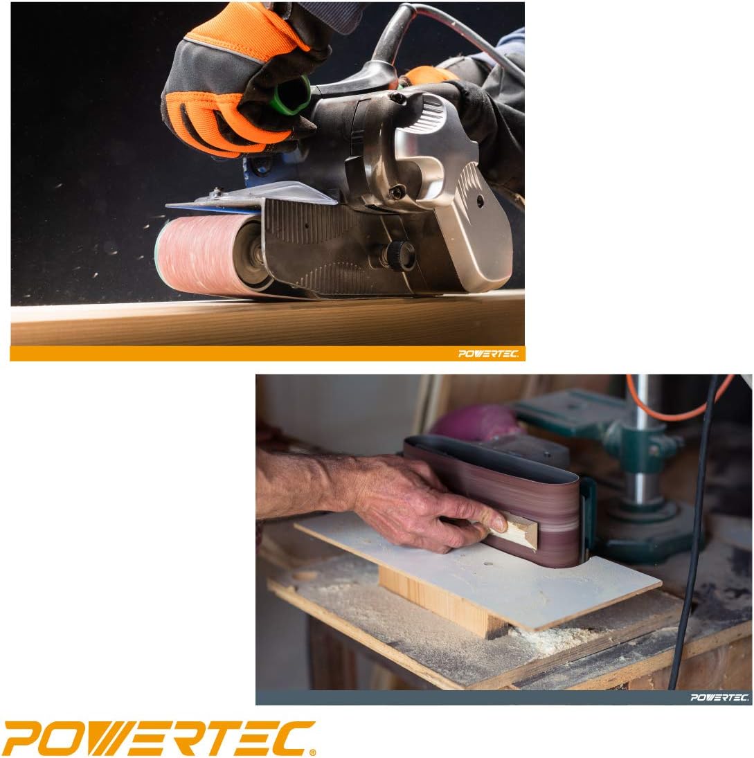 POWERTEC 110810 3 x 18 Inch Sanding Belts | 80 Grit Aluminum Oxide Sanding Belt | Premium Sandpaper for Portable Belt Sander – 10 Pack - Sander Belts - 