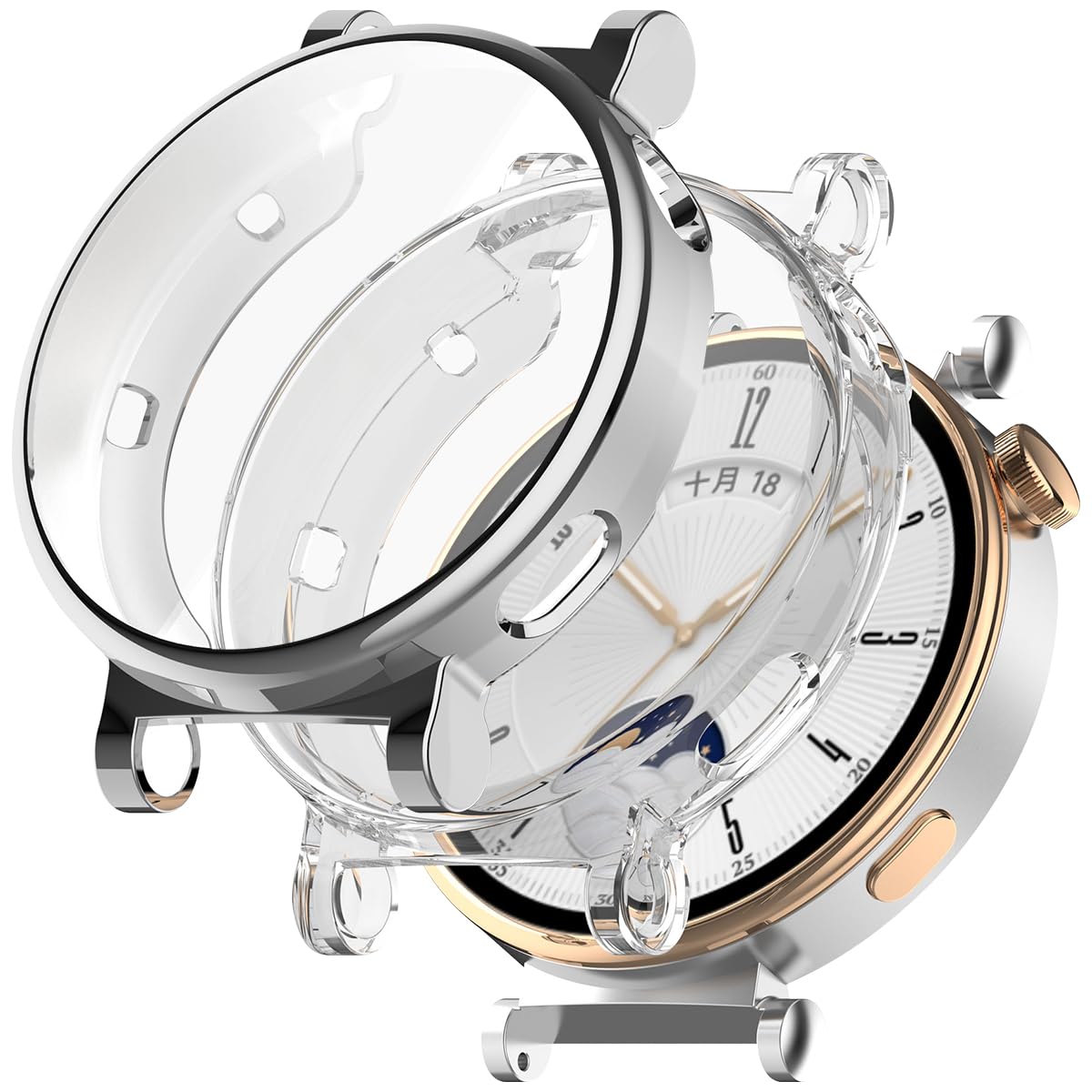 Miimall 2-Pack Case Compatible with Huawei Watch GT 4, Soft TPU Bumper Cover with Screen Protector, Anti-Scratch Shockproof Full Protective Case for Huawei Watch GT4 41mm-Clear+Silver
