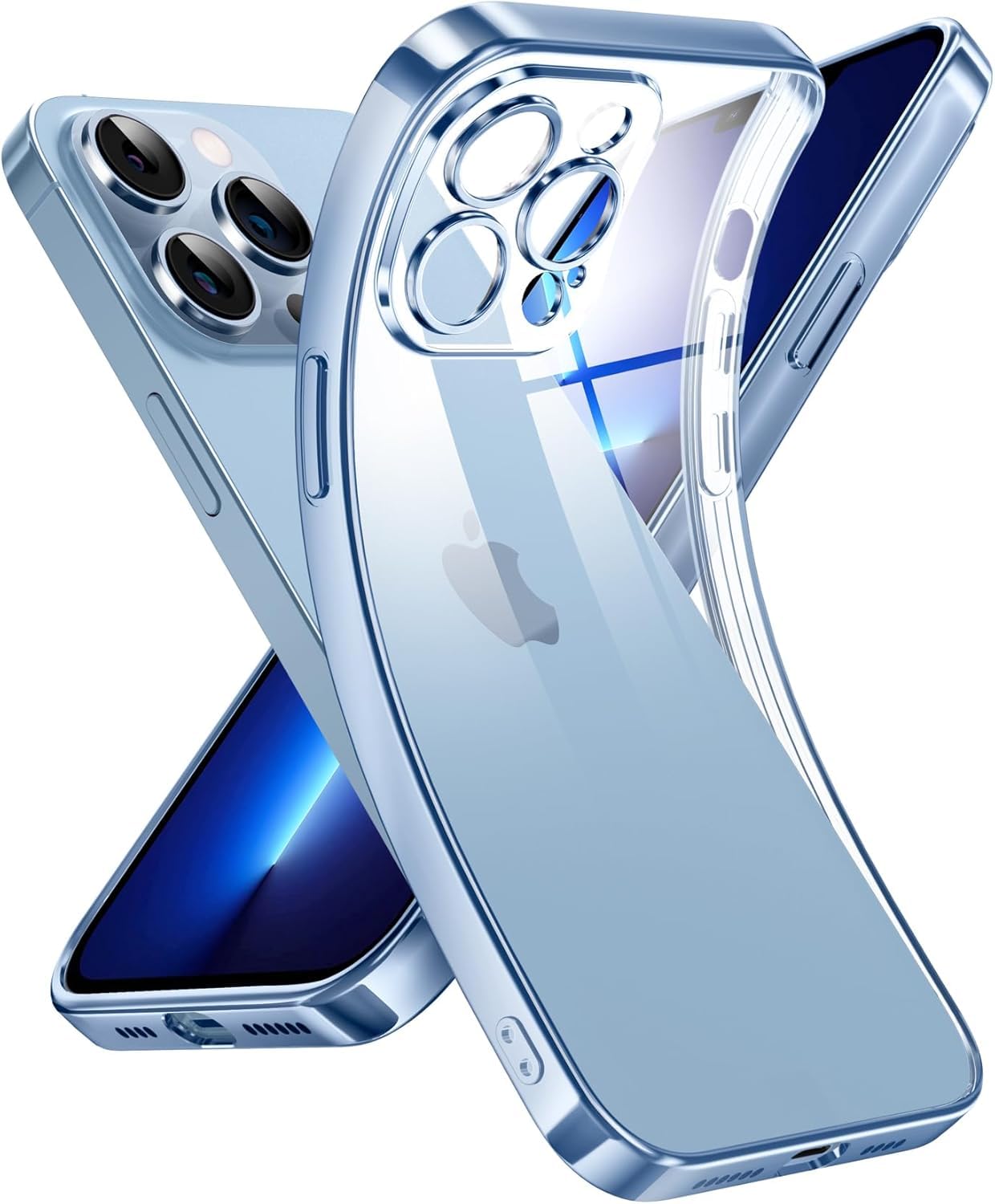 Supdeal Crystal Clear Case for iPhone 13 Pro Max, [Never Yellow] [Camera Protection], Thin Slim Fit Transparent Soft Silicone Phone Protective Case Cover, 6.7 Inch, Blue — image 1