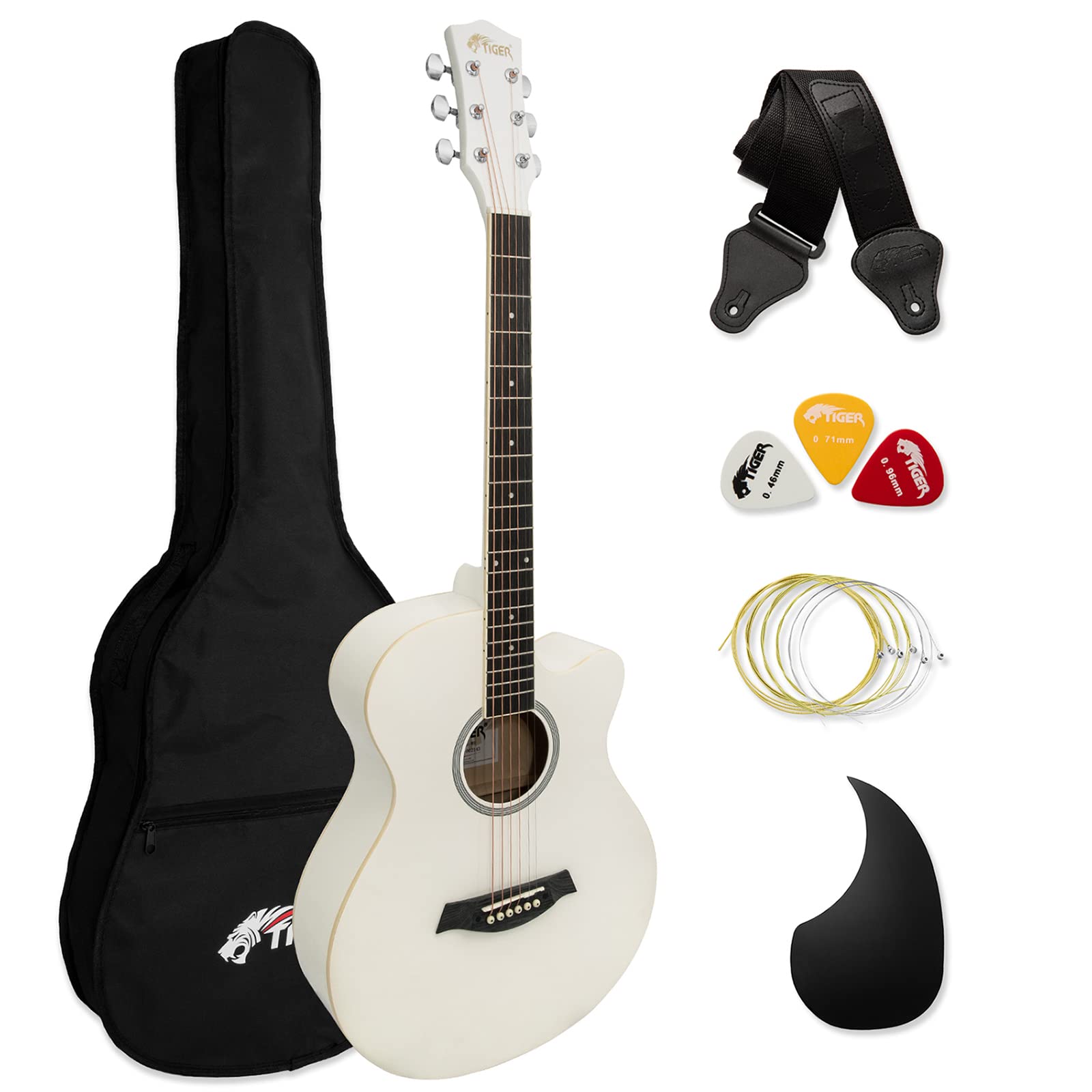 TIGER ACG3-WH Full Size Acoustic Guitar Package - Beginners Guitar Pack with Gig Bag, Strap and Spare Strings - White - Now with 6 Months Free Lessons Included — image 1