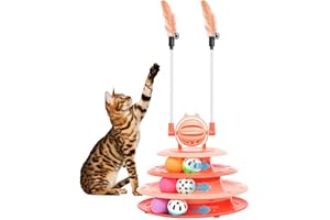 Goosheep Cat Toy Interactive Pet Plaything for Indoor Kitten Interactive Kitty Puzzle Ball with 2 Cat-Tease (Orange)