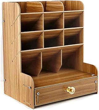 Amazon Co Jp 大容量デスクトップオーガナイザー 多目的diyペンホルダー引き出し収納棚付きの木製オフィススタディに最適スクールブラウン 21x15x25 5cm 8x6x10inch スポーツ アウトドア