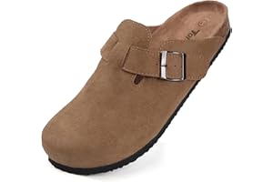 Torotto Women's Boston Clogs Cork Footbed Suede Slippers Arch Support Potato Shoes with Adjustable Buckle