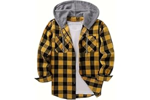 Men's Casual Plaid Hooded Shirt with Chest Pocket & Adjustable Drawstring - Stylish Long Sleeve Fall Casual Button-Up
