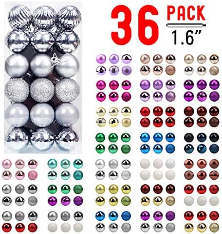 walsport Christmas Balls Ornaments for Xmas Tree, 36ct Plastic Shatterproof Baubles Colored and Glitter Christmas Party…