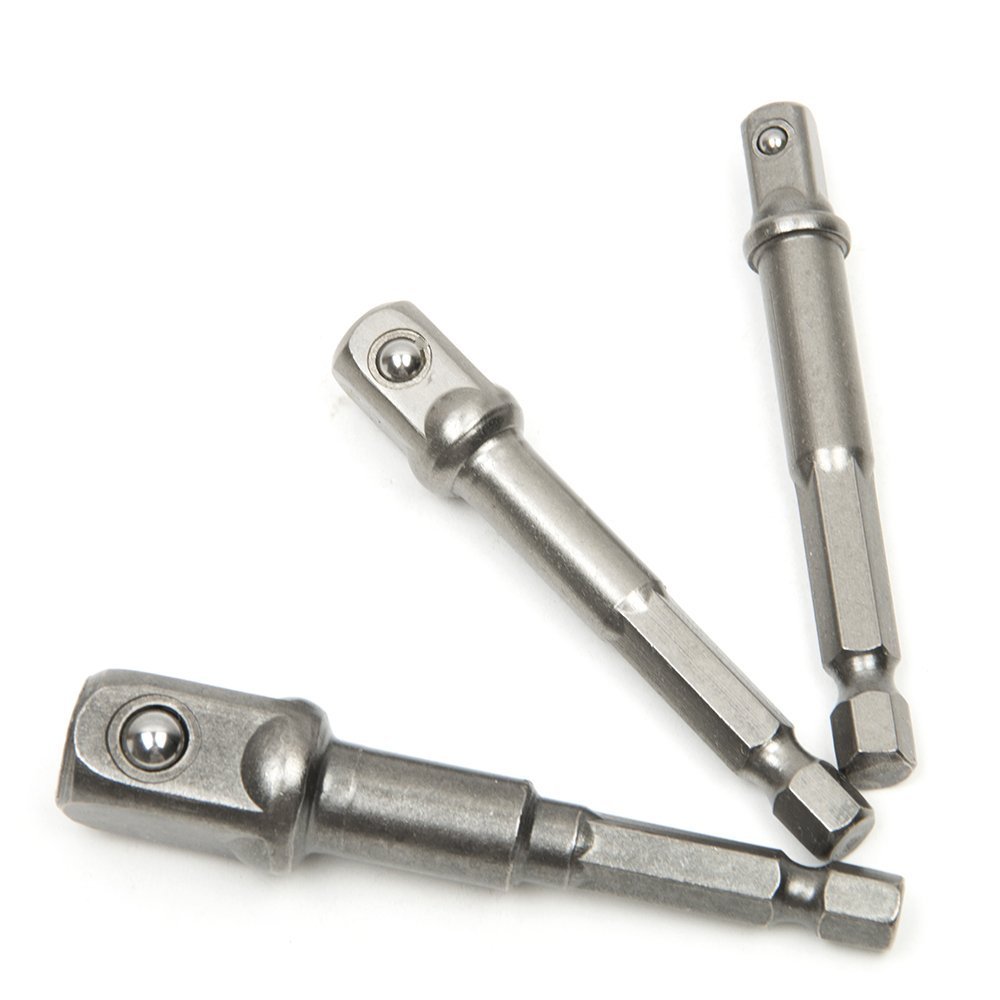 MALAYAS 3PCS Impact Socket Adapter/Extension Set Turns Power Drill Into High Speed Nut Driver. 1/4", 3/8", and 1/2" Drive