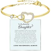 BTZY To My Daughter Forever Connected Bracelet,Infinity Love Cuff You Are Always In Mine Heart Cubic Zirconia Bracelet from Mom, Adjustable Inspirational Gift Jewelry for Daughter
