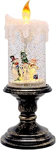 Wondise Christmas Flameless Candle Snow Globe Battery Operated, 10 Inches Swirling Water Glittering Lighted Snow Globe Candlestick Thanksgiving Christmas Decoration(Snowman Family)
