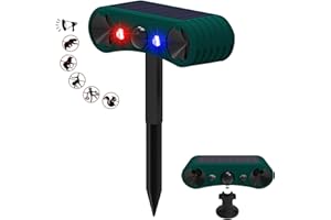 QXMH Solar Indoor&Outdoor Motion Sensor Alarm-129dB Loud Siren Noise Maker, 4 Modes, Ultrasonic Security Alarm, Red&Blue Motion Activated Strobe Light (1 Pack)