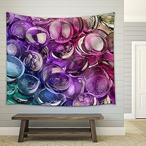 Close-Up of a Composition of Multicolored Glass Pebbles - Fabric Wall Tapestry Home Decor - 51x60 inches