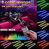 Minger Car LED Strip Light,4pcs DC 12V Multi-color Car Interior Music Light LED Underdash Lighting Kit with Sound Active Function and Wireless Remote Control, Included Car Charger