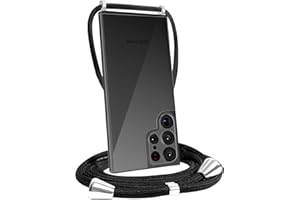 FOQENCCI Crossbody Lanyard Strap Case for Samsung Galaxy S24 Ultra with Black Adjustable Rope Removable,Soft Clear TPU + Hard PC Shockproof Bumper Phone Cover for Galaxy S24 Ultra