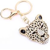 TOPINCN Crystal Rhinestone Car Key Chain, New Rhinestone Leopard Keyring Charm Pendant Purse Bag Key Ring Chain Keychain Accessories