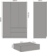 Blisswood High Gloss 3 Door Wardrobe with Storage & Hanging Rail - White view 2