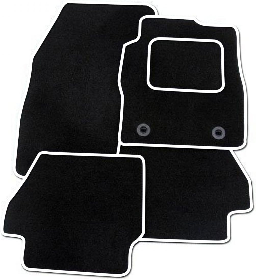 United Car Parts BLACK-WHITE-MATS-169 Black + White Trim Tailored Car Floor Mats Carpet