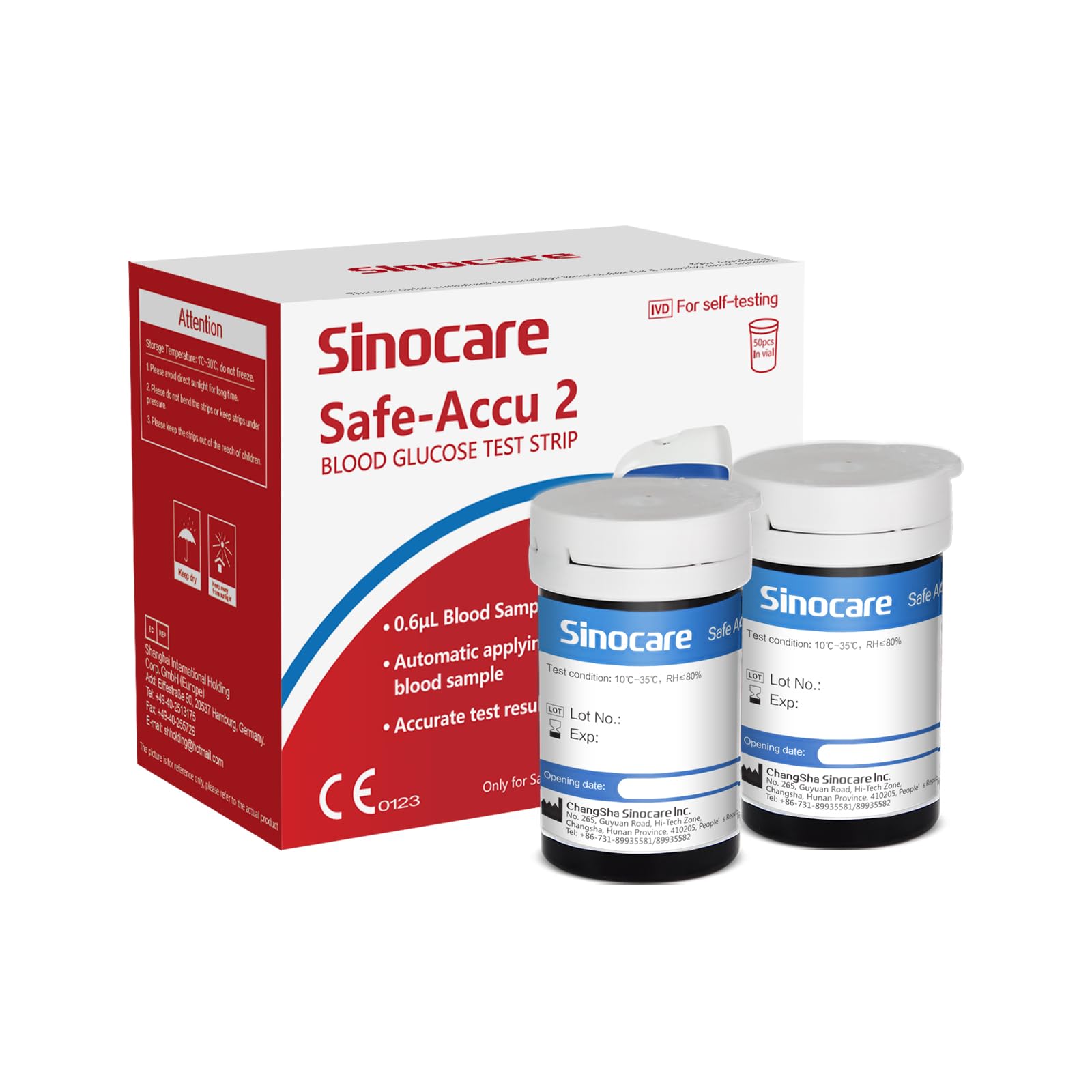 Sinocare Safe-Accu2 Blood Sugar Test Strips ×50, Only Applicable to Safe-Accu2 Blood Sugar Monitor, No Lancing Devices, No Code