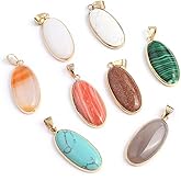 LHJ 8 Pcs Natural Stone Pendants Random Oval and Water Drop Shape Healing Crystal Agate Charms for Jewelry Making Necklace Gift