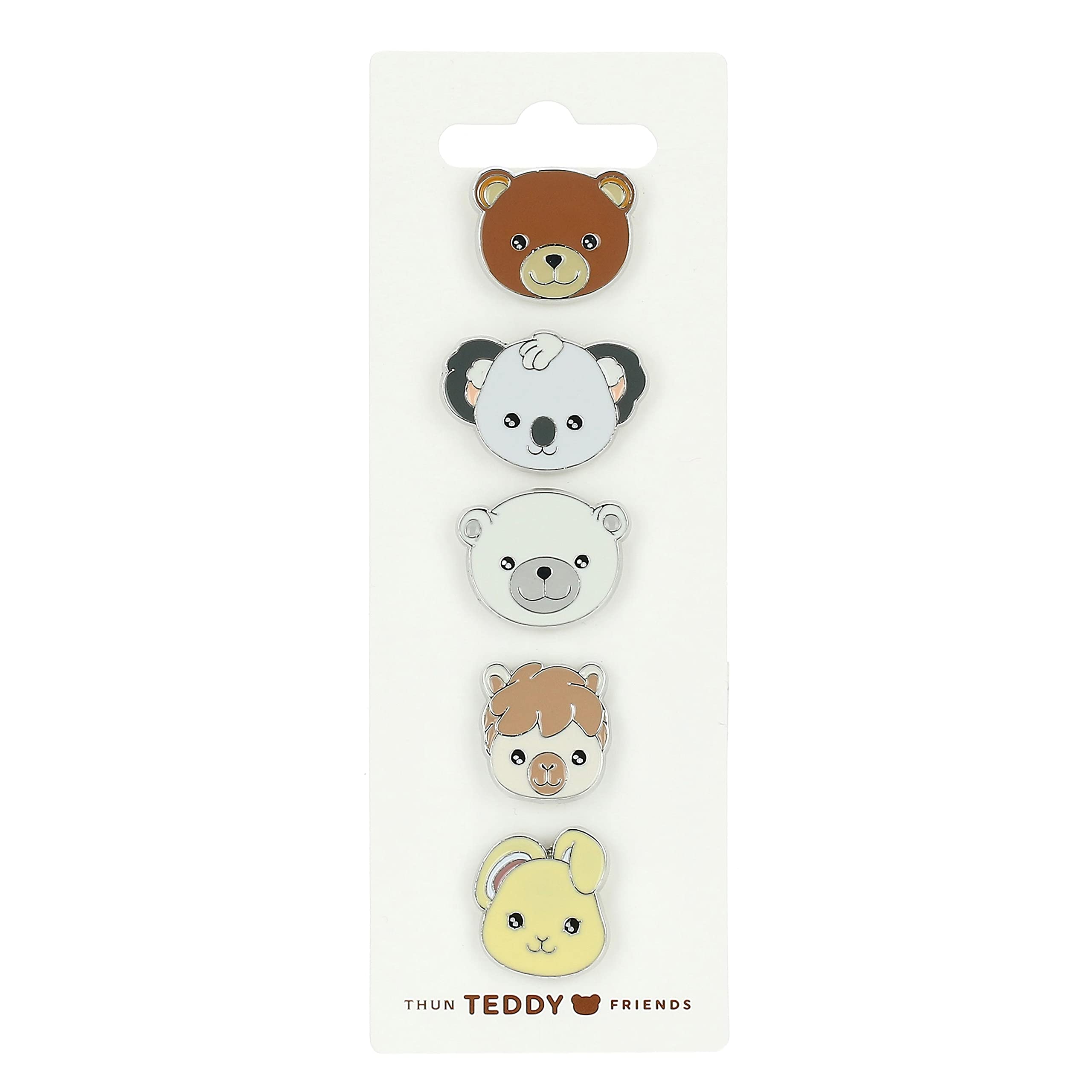 Thun Set of 5 Teddy Friends Brooches - Enamel Zinc Alloy - 2.2 x 0.1 x 1.8 cm H