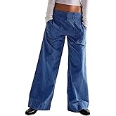 yoeasy Womens Wide Leg Jeans Elastic Waisted Back Casual Trendy Baggy Jeans Pull On Denim Pants with Pockets