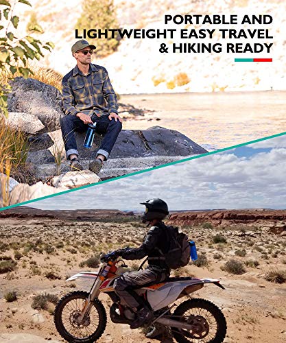 Membrane Solutions Tritan Water Filter Bottle - Portable Water Bottle with 4-Stages Filtration System/Straw for Camping, Survival, Backpacking Travel Climbing, Sports & Bike, BPA-Free, 22 Ounce, Blue