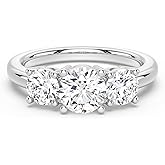 MSBLUE 2ct Round Cut Moissanite Engagement Ring, Sterling Silver Three-Stone Design Anniversary Band