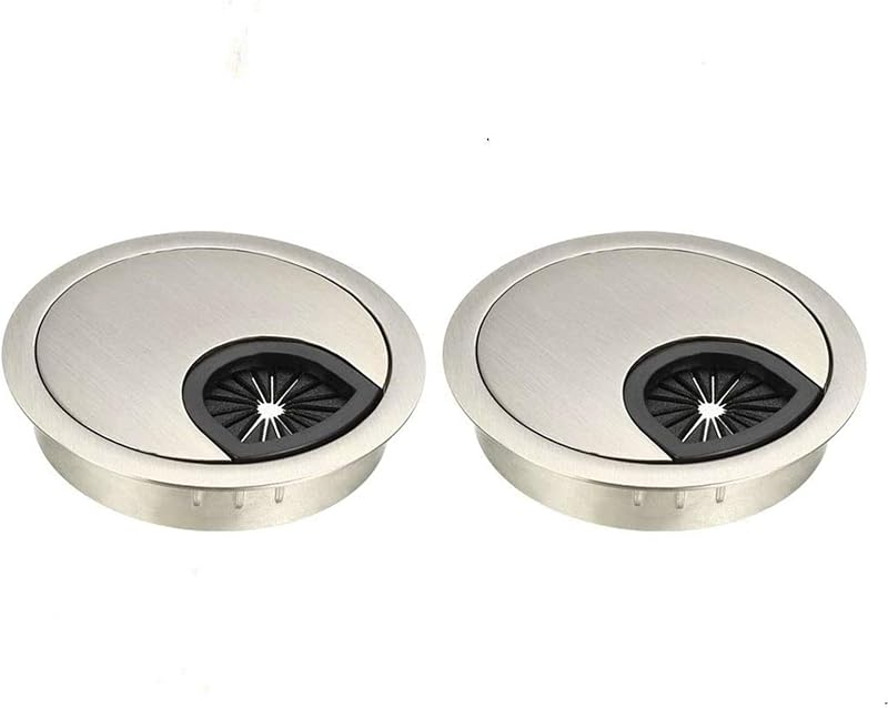Rayibuir 2 Pack Desk Grommet Kit 60mm Zinc Alloy Brushed Silver Ø60mm