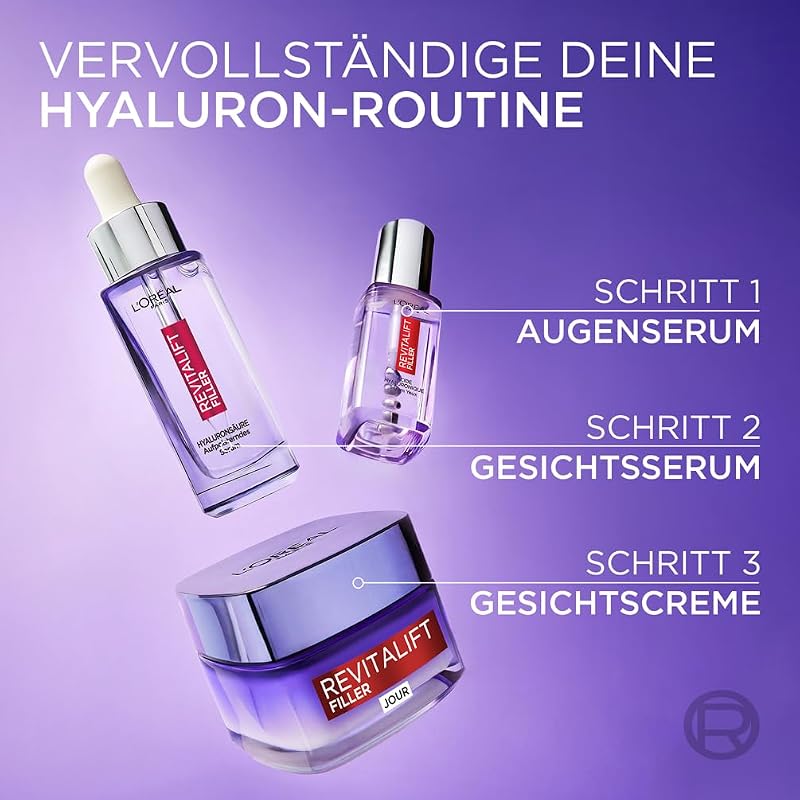 L'Oréal Paris Aufpolsterndes XXL Serum für Frauen: für Faltenminderung & jugendlich und praller aussehende Haut mit [1,5% Hyaluronsäure], Revitalift Filler, 1x 50ml[Exklusiv bei Amazon]