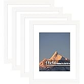 SZYUU 11x14 Picture Frame Set of 4, High Definition Real Glass, Display Pictures 8x10 with Mat or 11x14 Without Mat, Gallery Wall Hanging Photo Frames, White