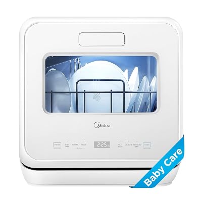 Midea MDC17P4CWW Portable Countertop Mini 1.32Gal Built-in Water Tank, Baby Care, No Hookup Needed, 360° Dual Spray,High-Temp wash, Dishwasher for Apartments& RVs, White, Whole