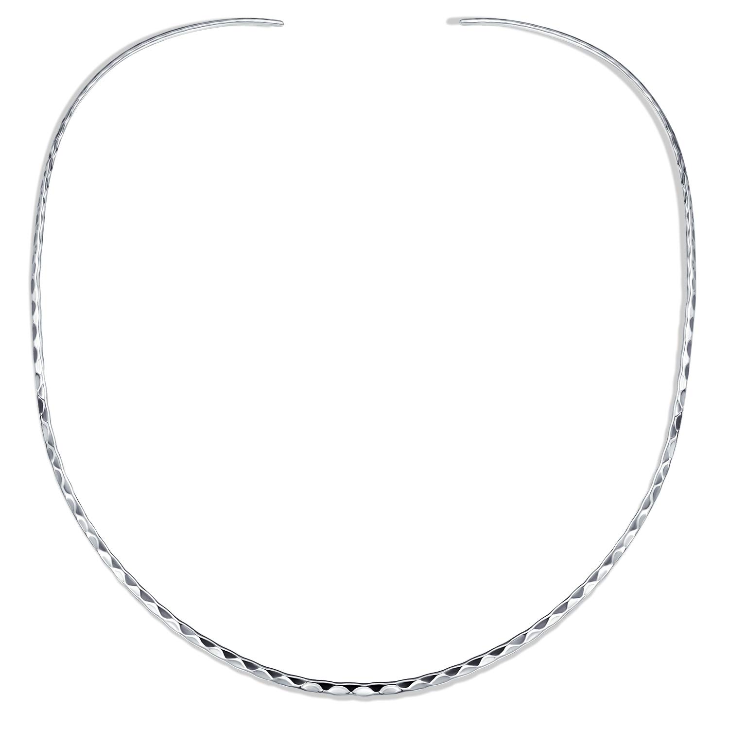 Bling Jewelry Simple Thin Boho Aged Hammered Choker Slider Collar Contoured Statement Necklace Women Silver Sterling Add Pendant 2MM