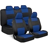 BDK PolyPro Car Seat Covers Full Set in Blue on Black, Front and Rear Split Bench Seat Covers for Cars, Easy to Install Car Seats Cover Set and Accessories for Auto Trucks Van SUV - Blue