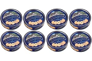 Royal Dansk 81997 Danish Butter Cookies (Pack of 8), Blue Flat Display, Reusable Classic Tin Filled, Made of Real Butter, No Preservatives or Coloring Added, Net Weight 12 Ounce (340 gr)