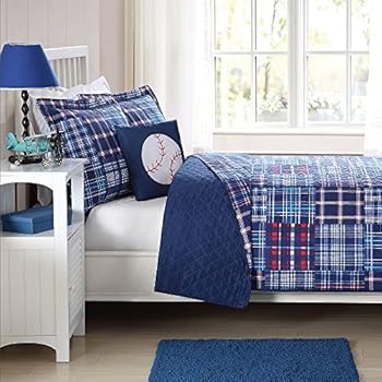 Amazon.com: 3 Piece Boys Blue Madras Plaid Quilt Twin Set
