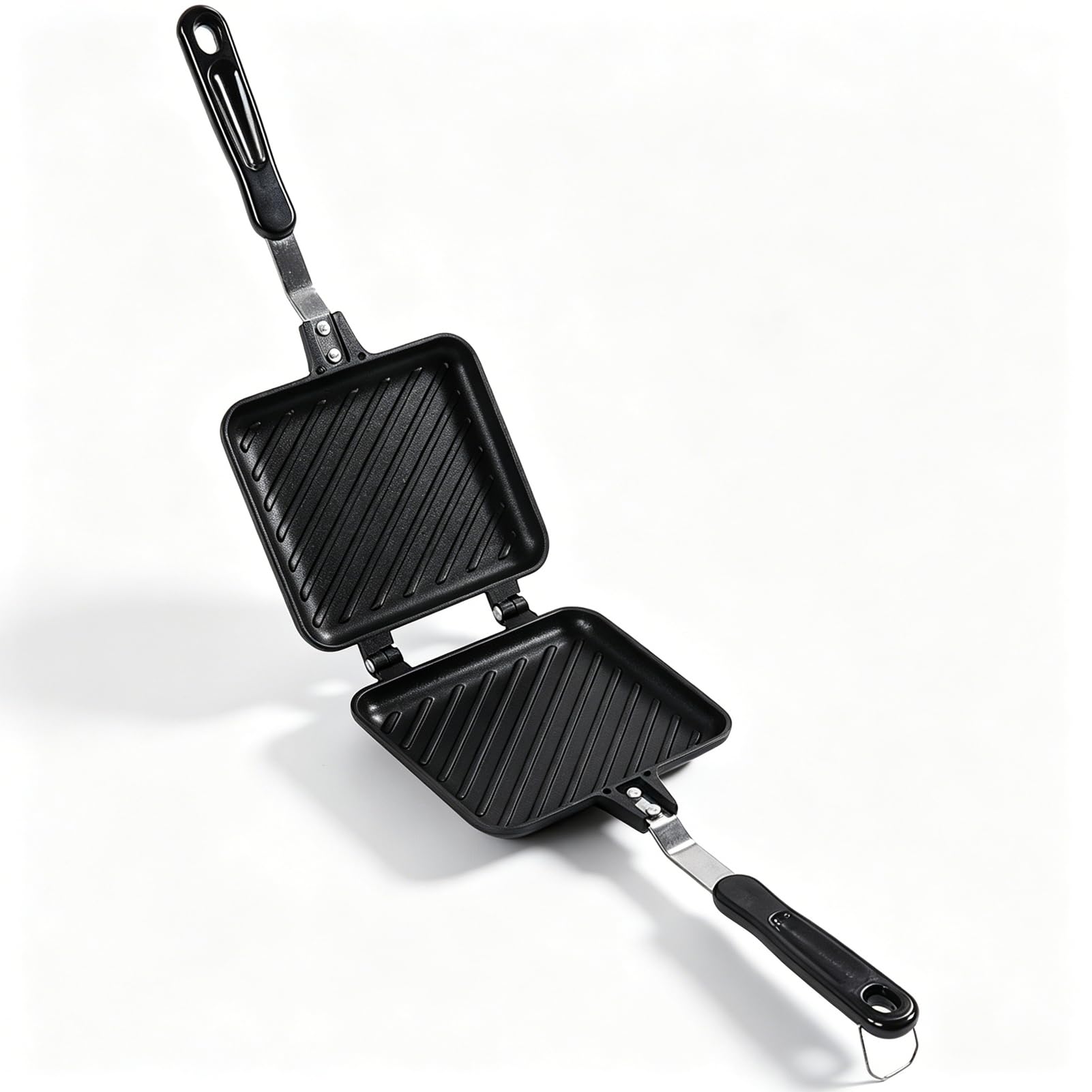 Double Sided Sandwich Panini Maker Pan, Nonstick Aluminium Alloy, Flat Bottom Frying Pan with Grid Pattern, Compact Press for Breakfast